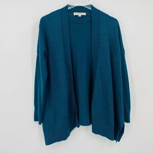 LOFT Size XS Dark Teal Wool Blend Open Front Long Sleeve Cardigan Sweater